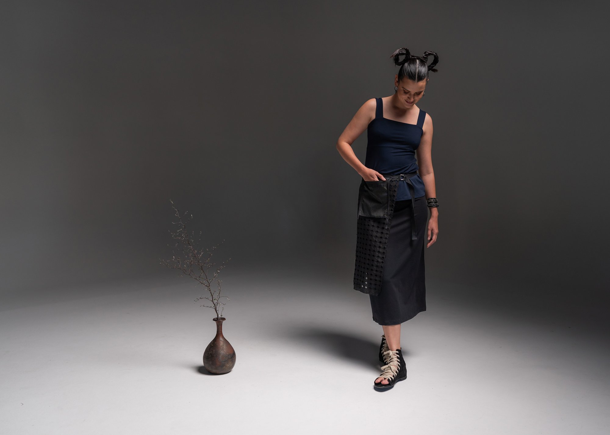 Eternal Top - Ink Australian Made Bamboo + Thea Skirt - Black Australian Made Bamboo + Ranticulated Apron 