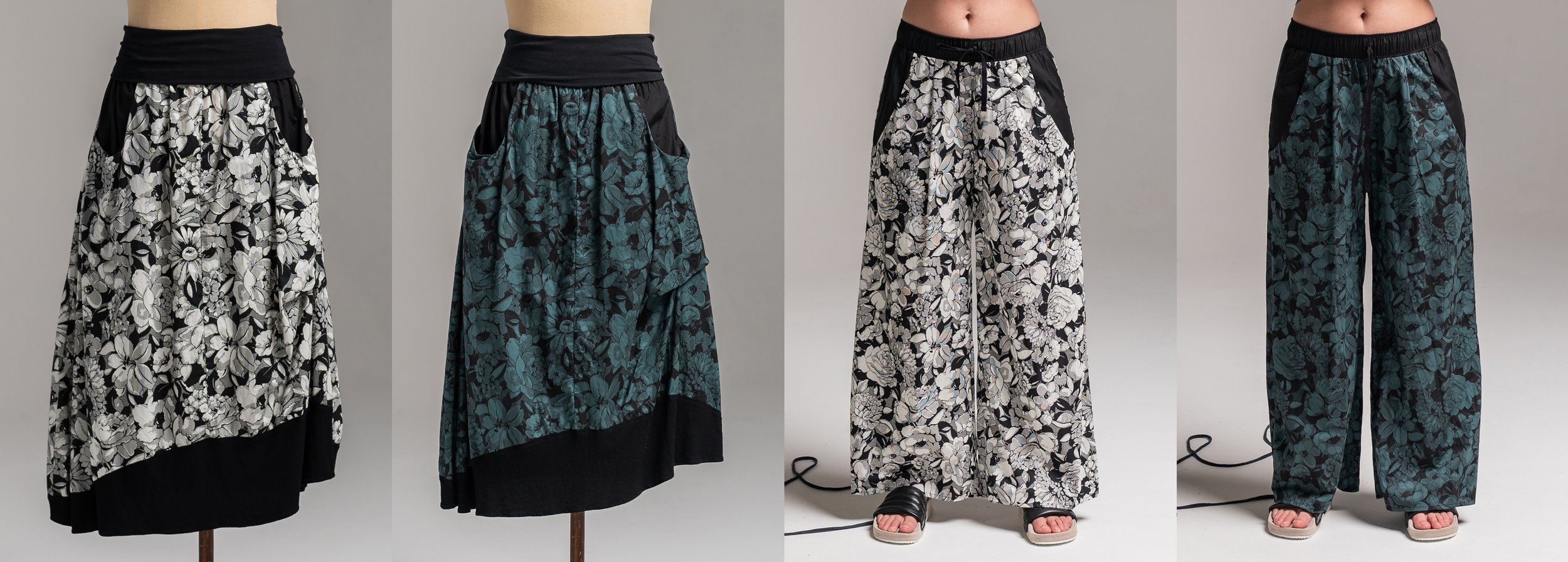 Left To Right: Dixie Skirt Bloom Natural - Bloom Green - Sprig Pants Bloom Natural - Bloom Green