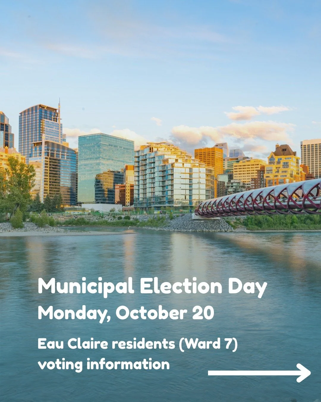 Municipal Election Day is today, Monday, October 20! 🗳️
Eau Claire residents are part of Ward 7 and will vote at:

📍 Chinese Cultural Centre
📍 197 1 St SW
🕙 10 am &ndash; 8 pm 

Remember, you must vote at your assigned voting station on Election 