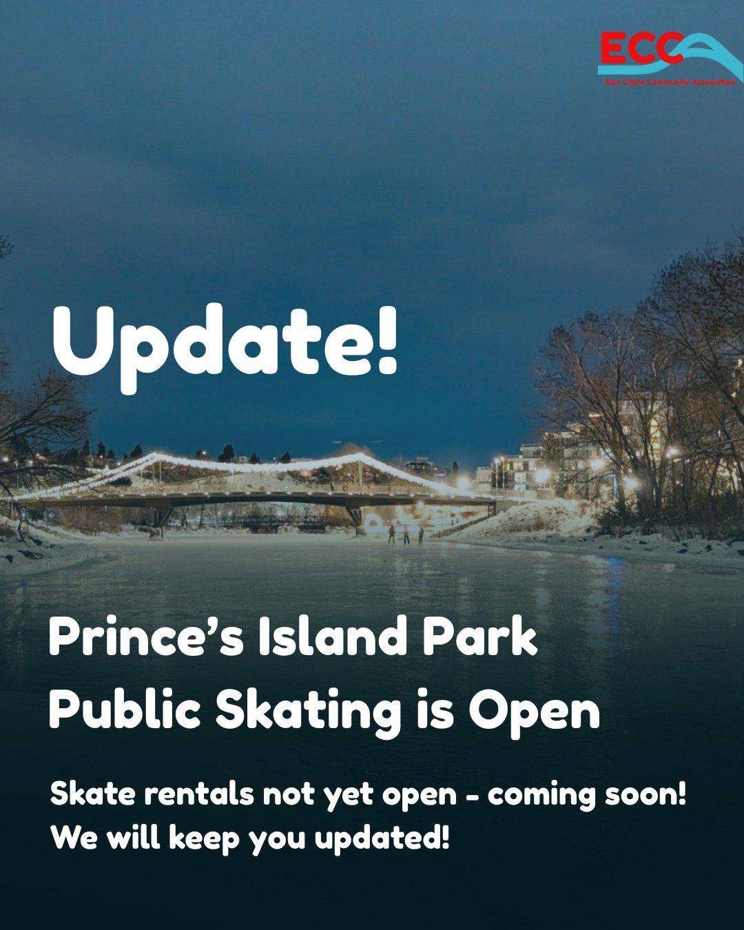 Oops, we jumped the gun! Update and a quick correction: the lagoon at Prince&rsquo;s Island Park is open for public skating, but Sandy&rsquo;s Skate Shack isn&rsquo;t open just yet. It&rsquo;s expected to open soon. 

We&rsquo;ll share full rental ho