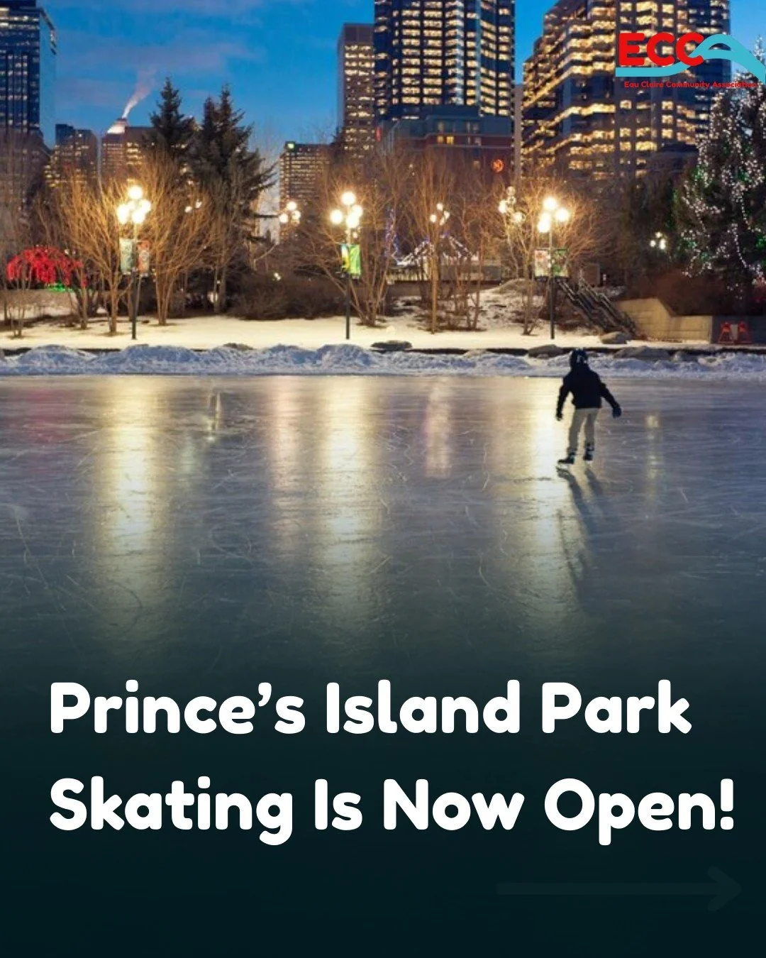 Prince&rsquo;s Island Park skating is now open! ⛸️

Winter is officially here in Eau Claire. The Prince&rsquo;s Island Park skating lagoon is open and ready for the season, with city skyline views, evening lights, and plenty of space to glide.

What 