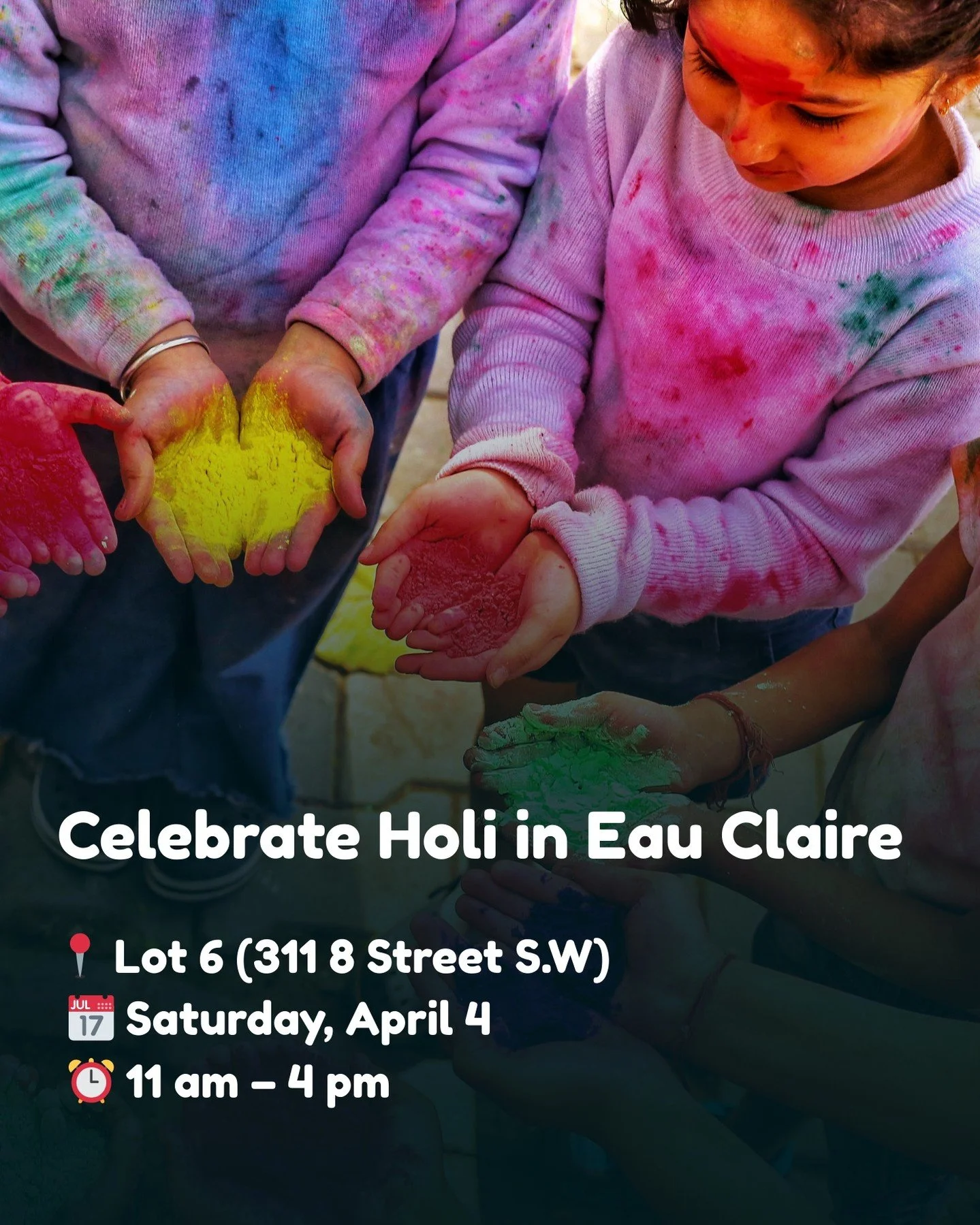 Celebrate Holi in Eau Claire!
A vibrant cultural event is coming to downtown this April. The @indiansocietyofcalgary is hosting Holi: Festival of Colours YYC at Lot 6, with music, dance, and a celebration of spring.

Holi is all about joy, connection