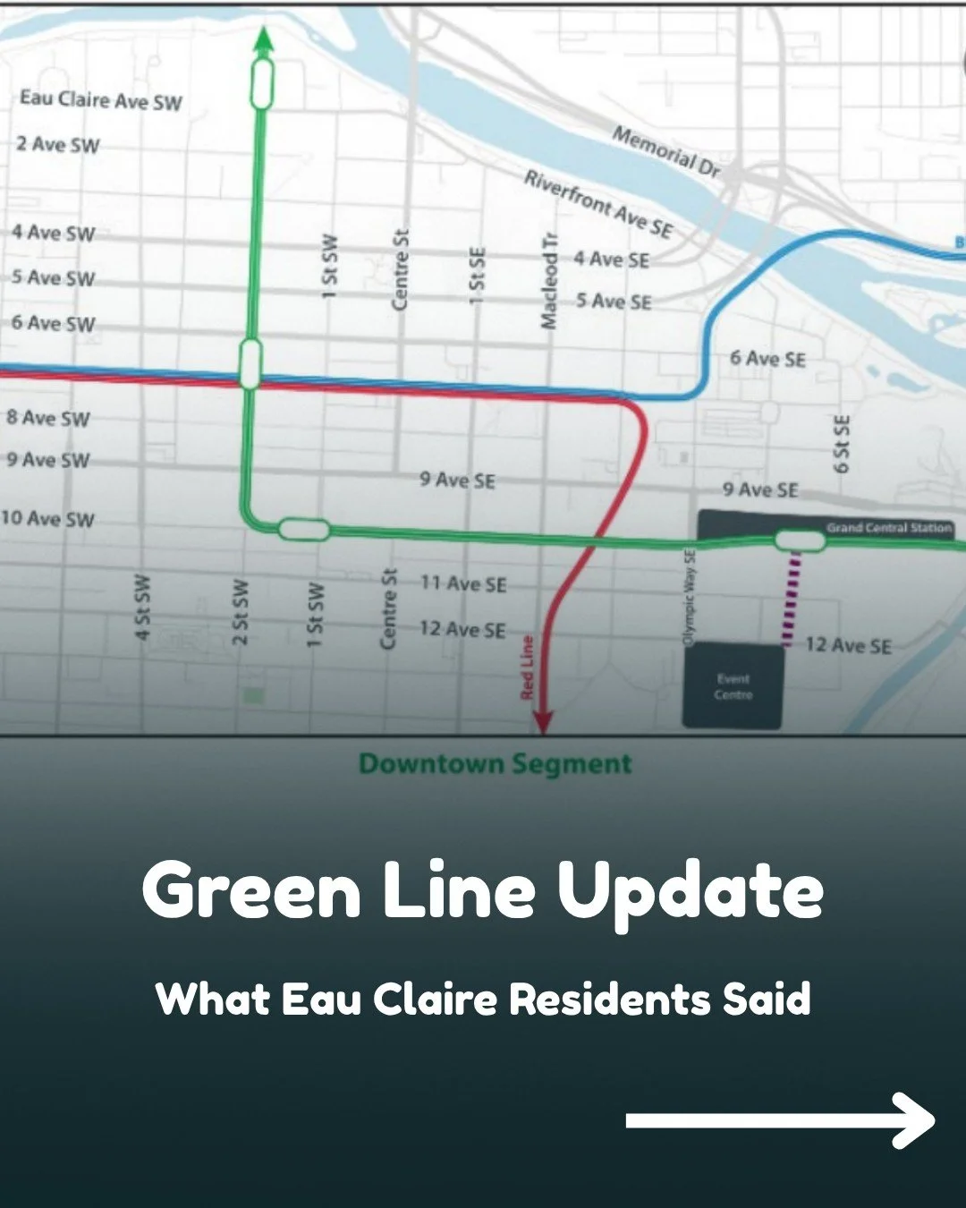 We recently met with the City&rsquo;s Green Line team to review the latest downtown LRT concept and share feedback from the Eau Claire community.

There&rsquo;s support for improving transit connections, but also real concerns about alignment, design