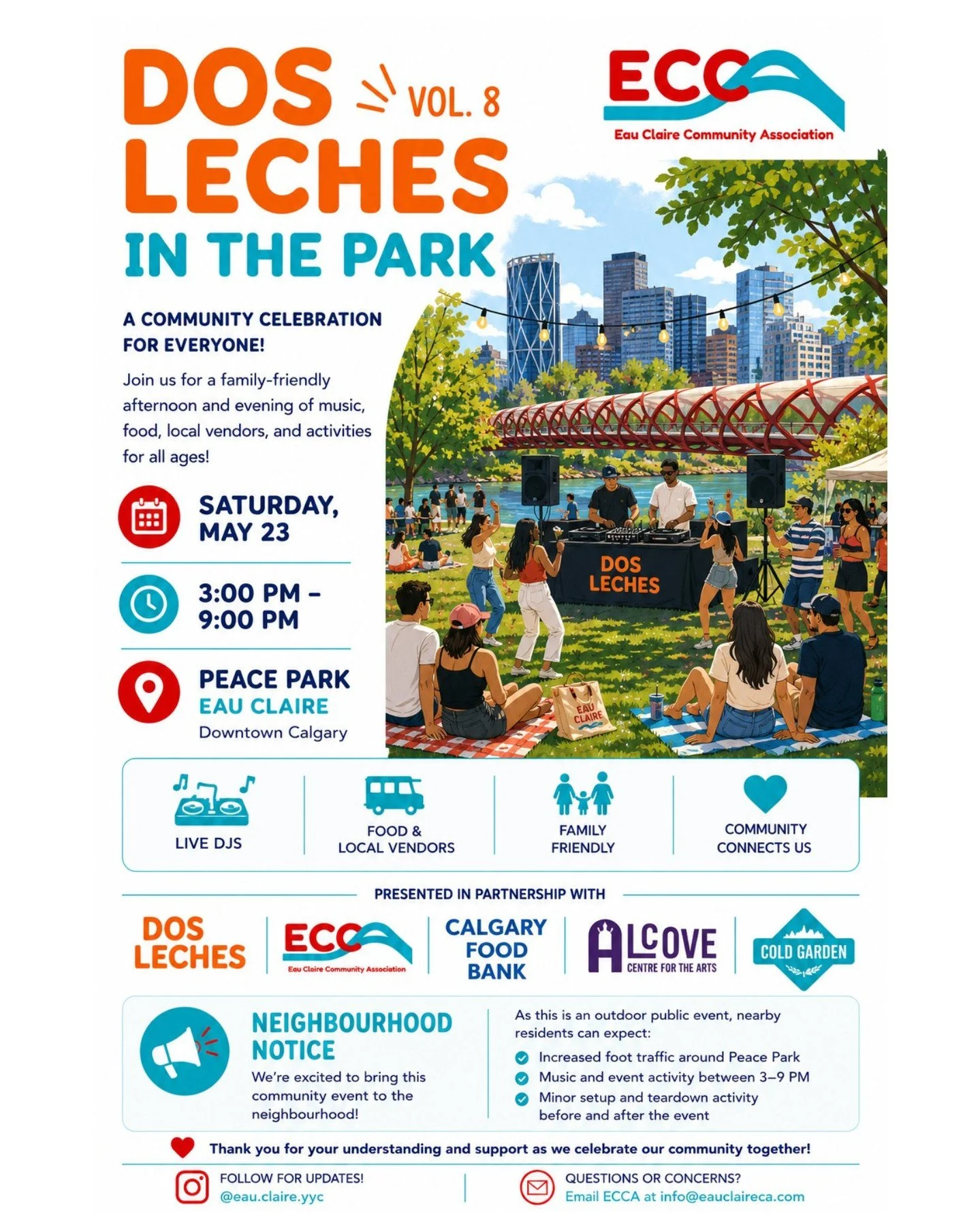 DOS LECHES VOL. 8 is coming to Peace Park 🎶🌳☀️

Join us on Saturday, May 23 from 3&ndash;9 PM in Eau Claire for an afternoon and evening of live DJs, food vendors, community connection, and good energy in the park.

This family-friendly event is pr
