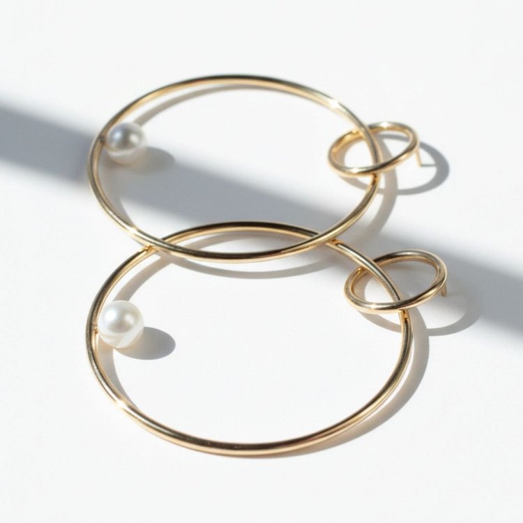 Gold Hoop And Pearl Earrings, by Andrea Li