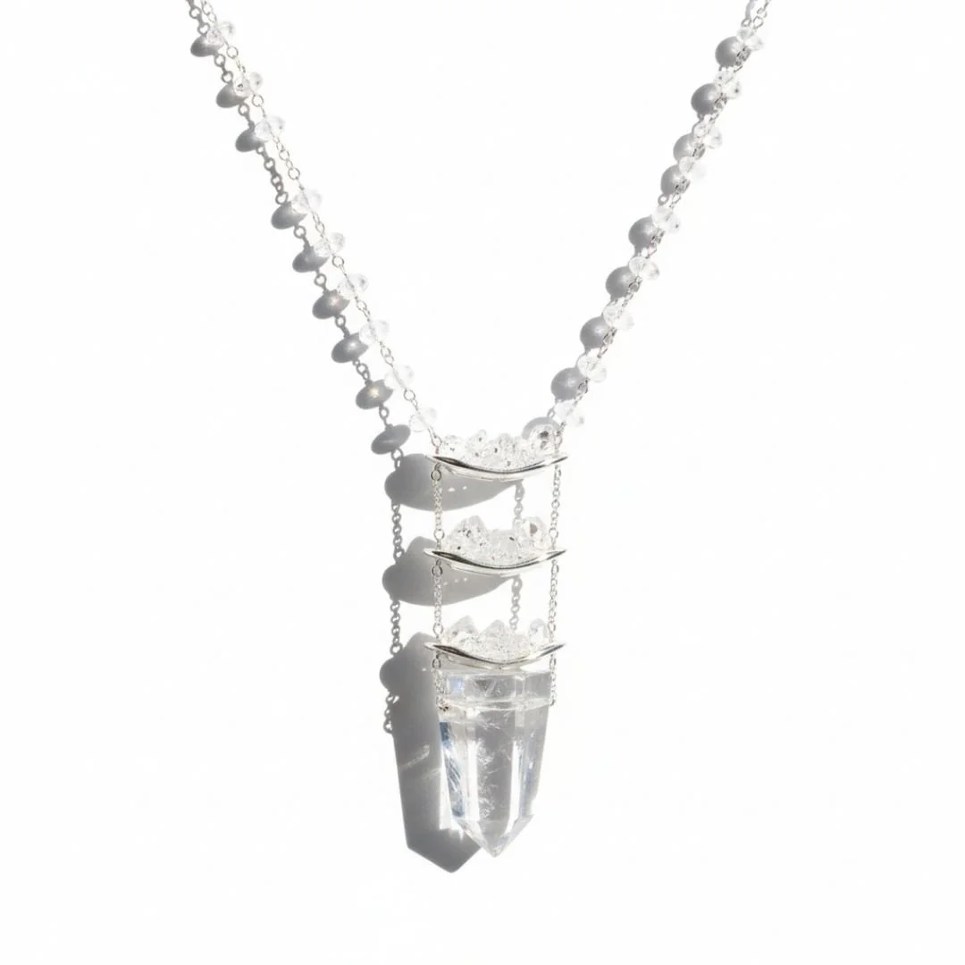 Herkimer and aquamarine long necklace