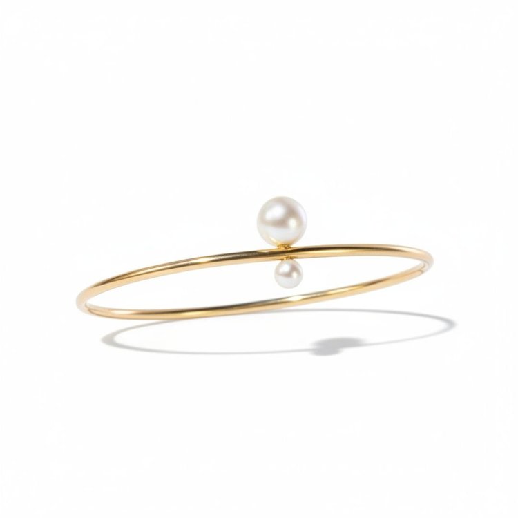 Two Pearl Gold Bangle, by Andrea Li