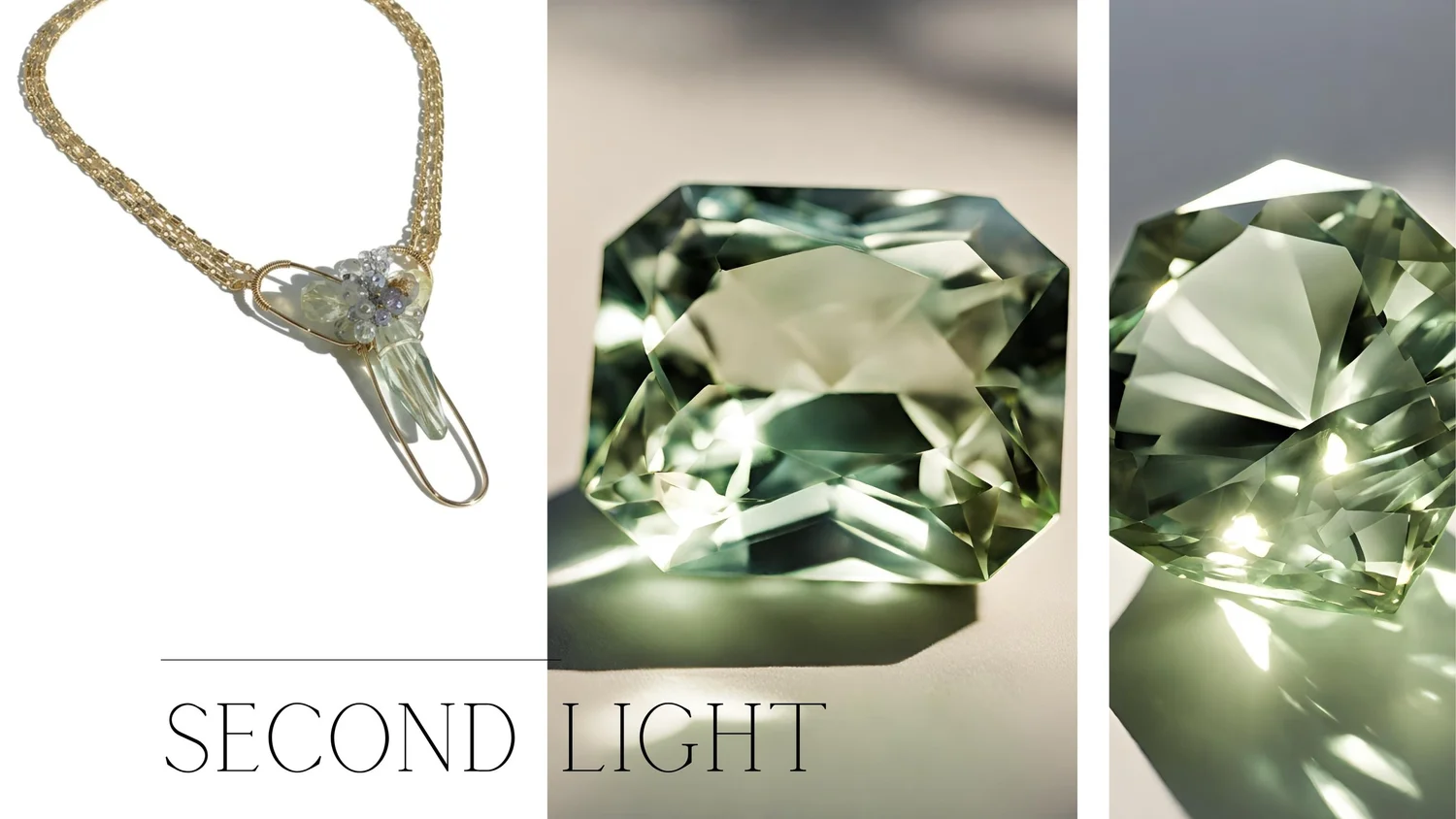 Faceted aquamarine and a pastel gemstone cluster necklace by Andrea Li