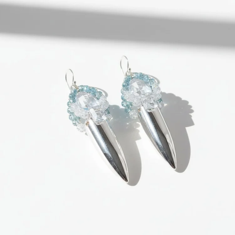 Ombre Gemstone And Sterling Silver Talon Pendant Earring, by Andrea Li