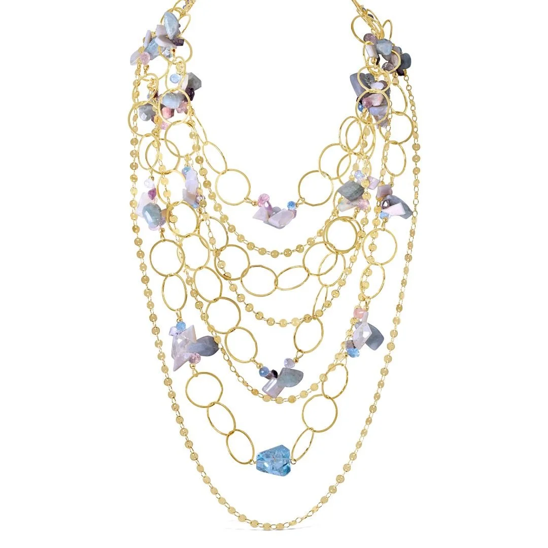 Pastel Gemstone Multi-Strand Statement Necklace