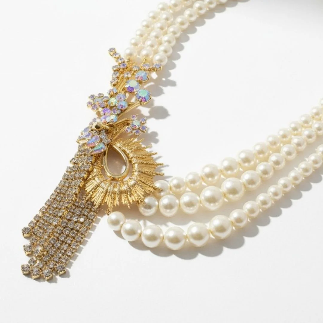 Multi Strand Pearl Collar Necklace