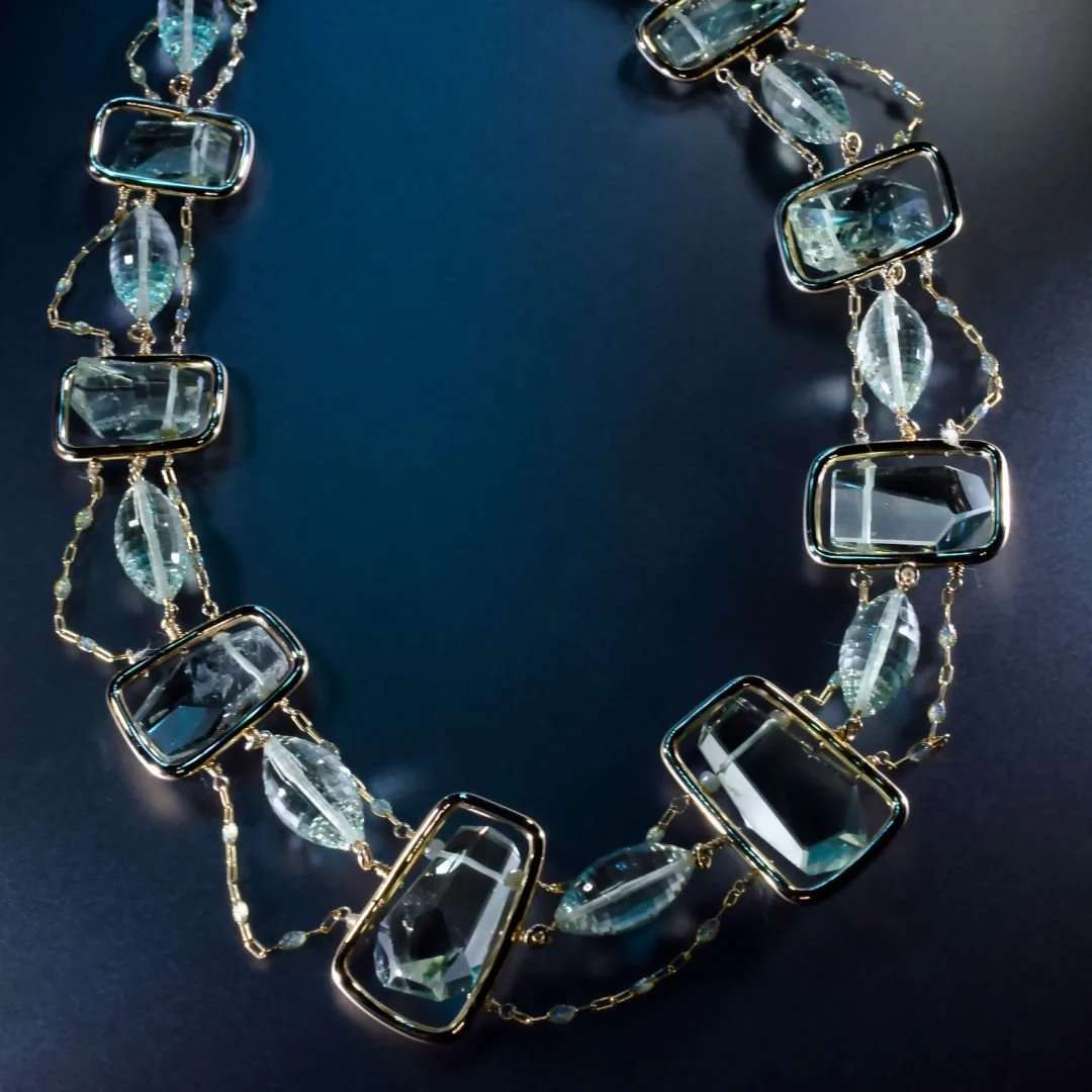 green amethyst square gemstone collar necklace