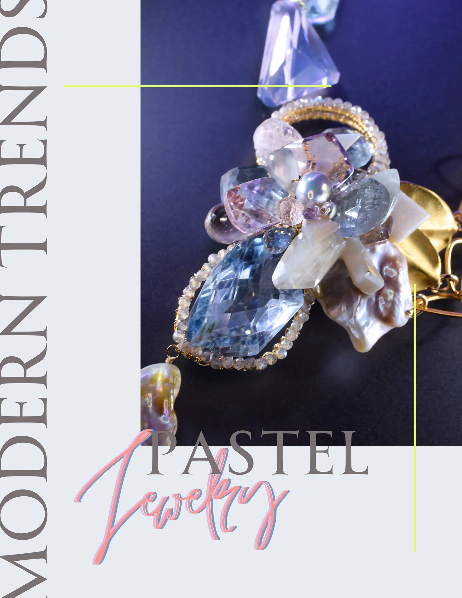 Modern pastel gemstone jewelry by Andrea Li — aquamarine, morganite, kunzite, and opal in soft color