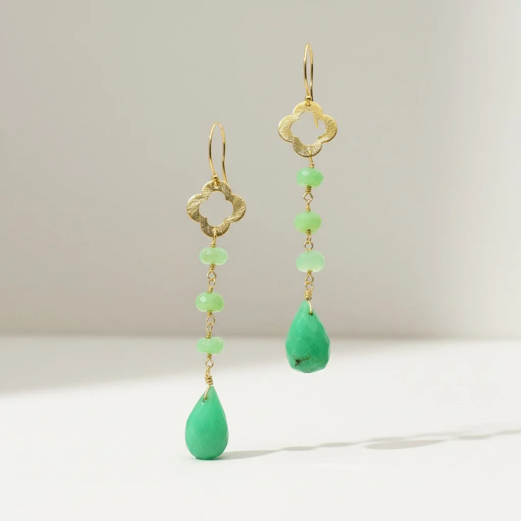 CHRYSOPRASE GEMSTONE OASIS 3/4 EARRING