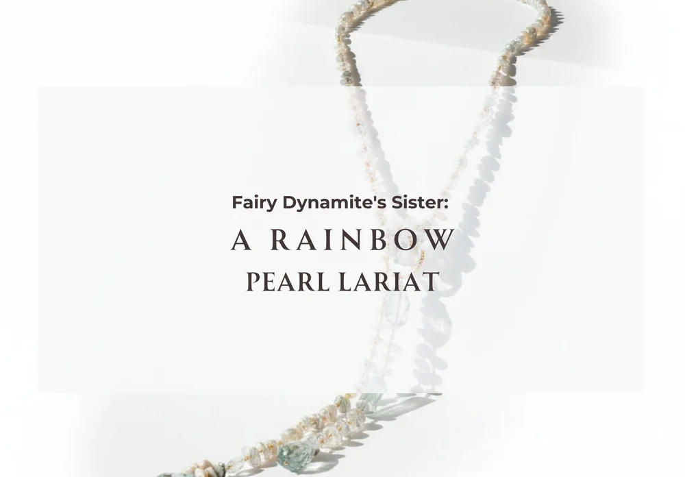 A one-of-a-kind rainbow pearl lariat necklace by Andrea Li