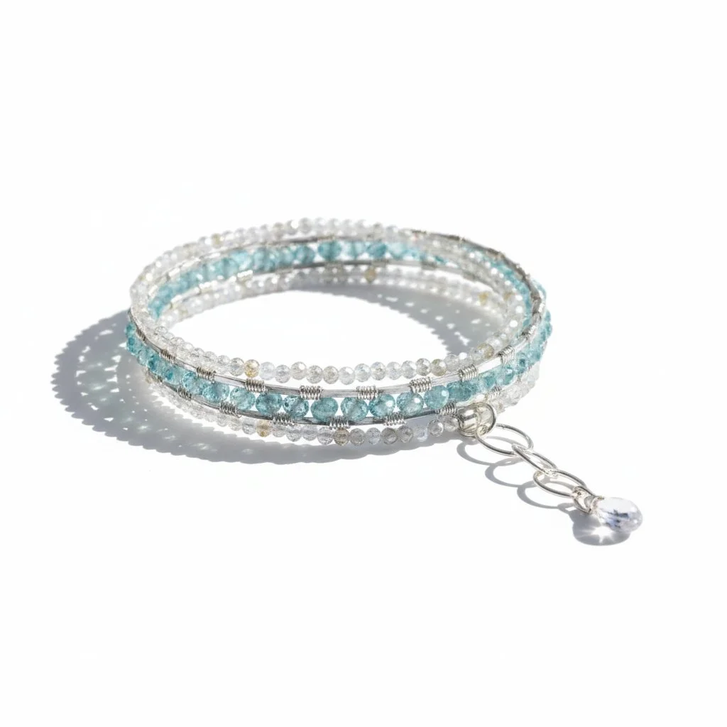 Blue Zircon and Labradorite Sterling Silver Wrap Bracelet