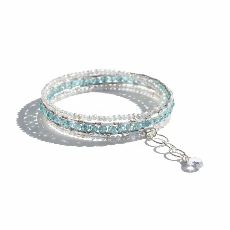 Blue Zircon And Labradorite Sterling Silver Wrap Bracelet, by Andrea Li