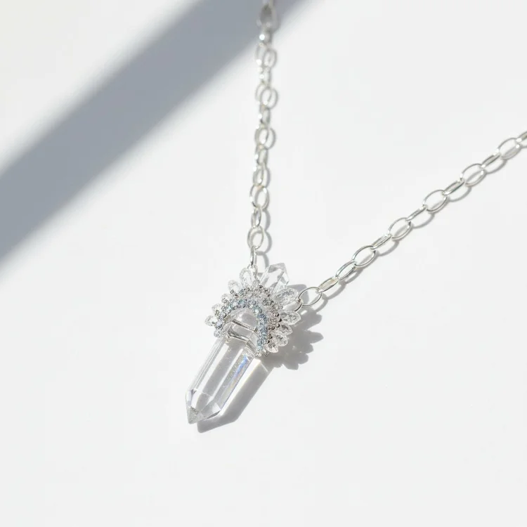 Large Crystal Pendant With Herkimer Diamond Halo Necklace, by Andrea Li