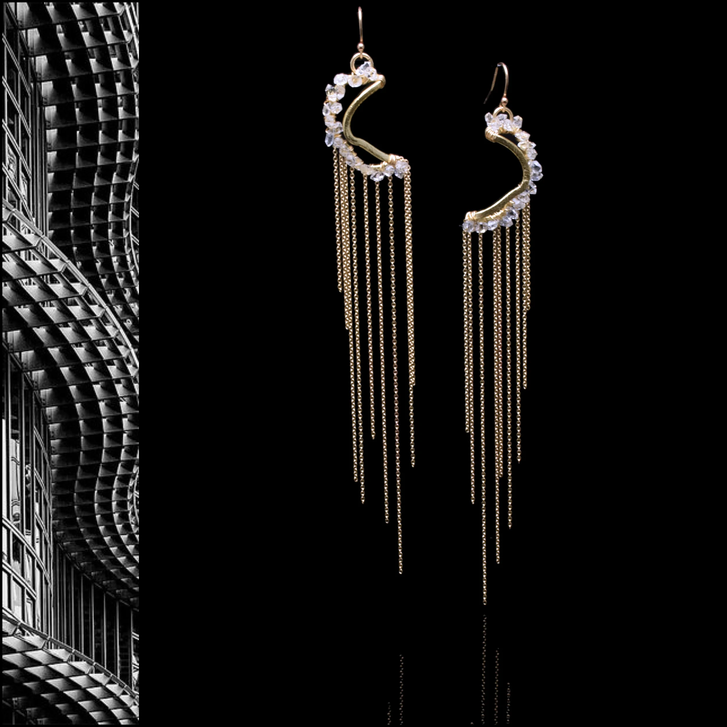 SIDE FRINGE HERKIMER EARRINGS