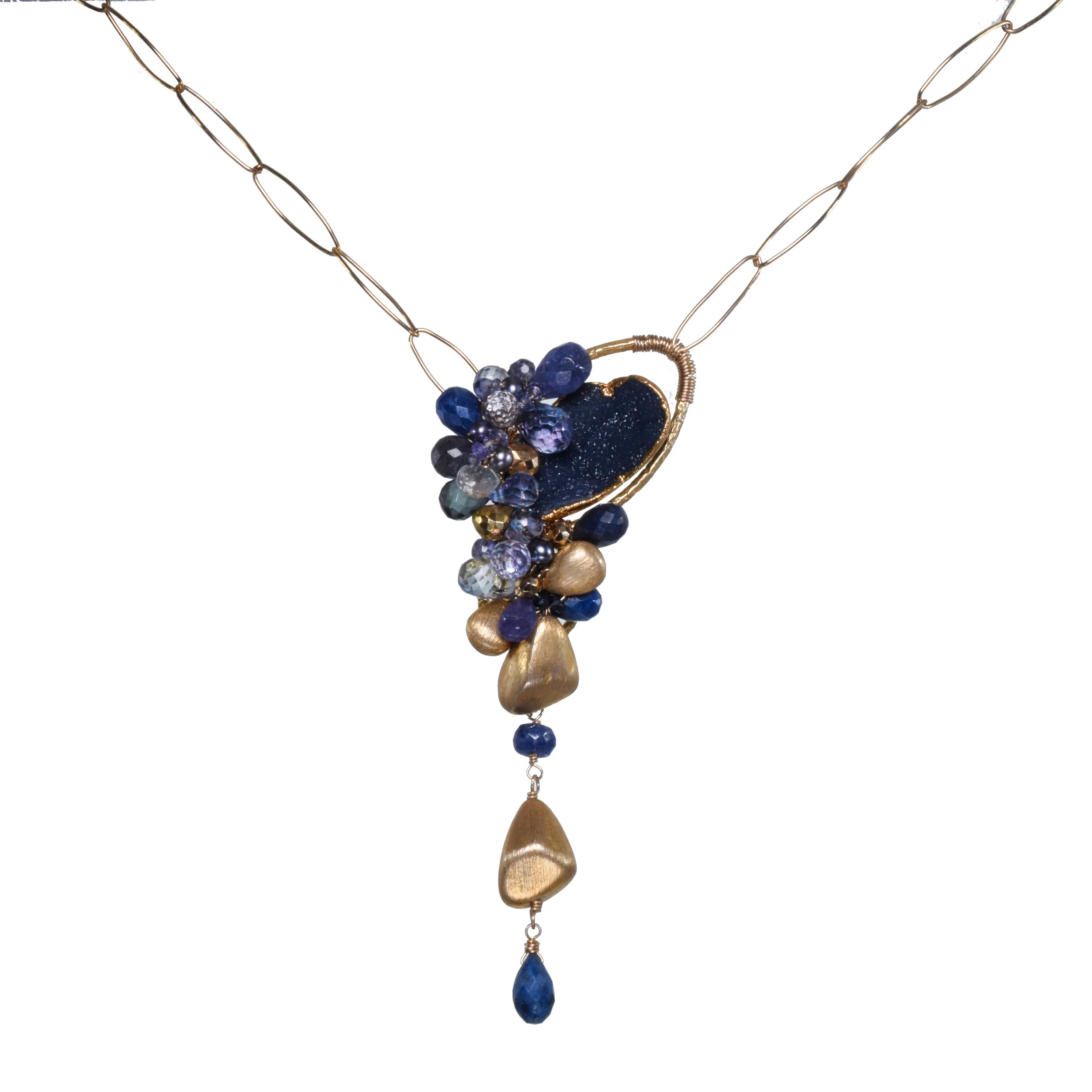 sapphire druzy gemstone gold necklace