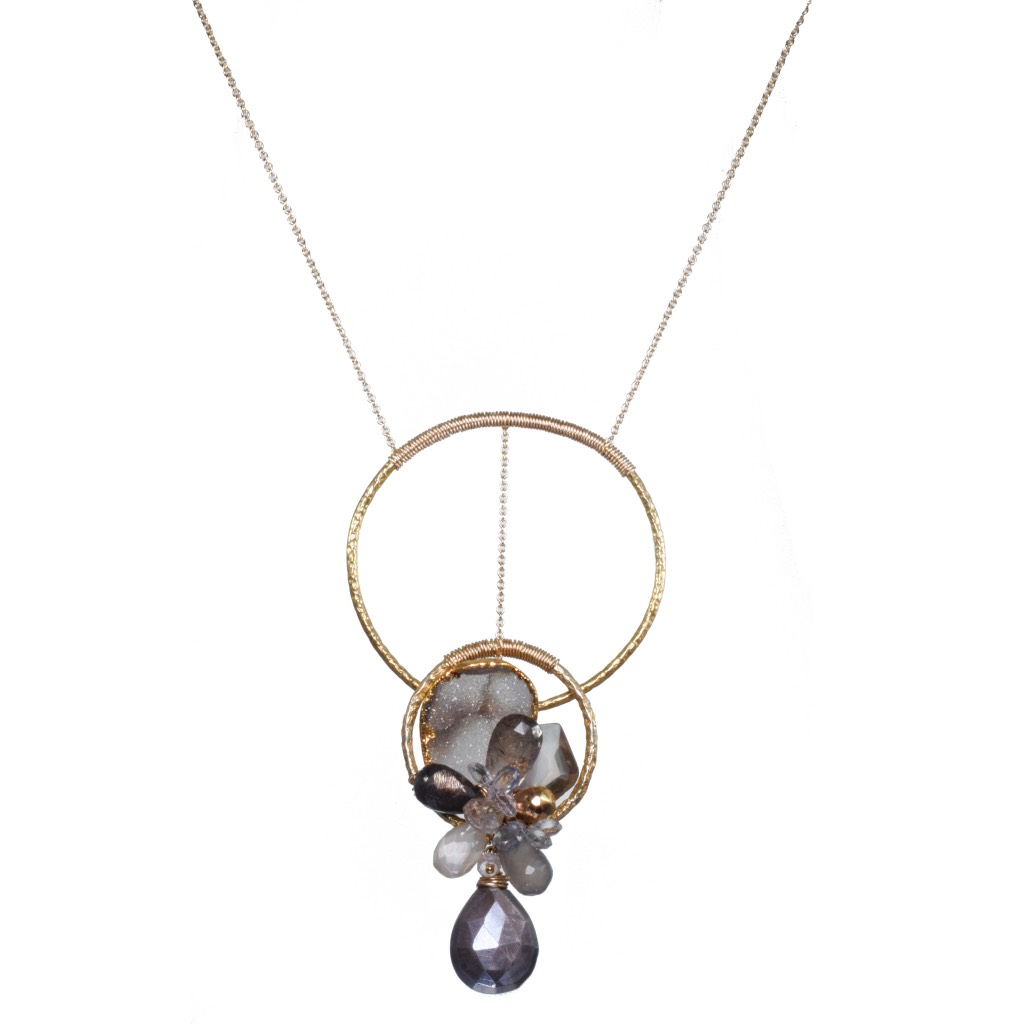 gemstone druzy circle pendant adjustable necklace