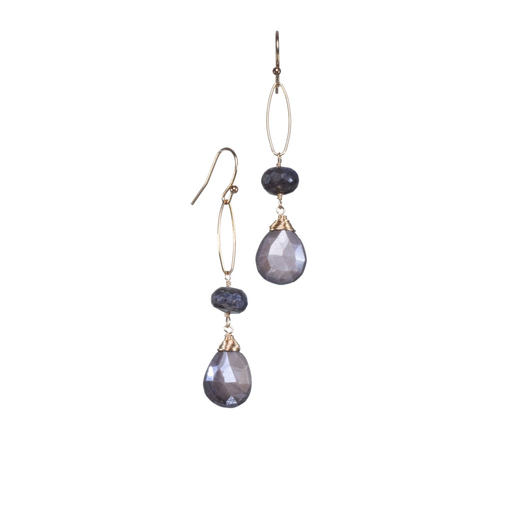 mystic labradorite pearlized moonstone gold drop earrings