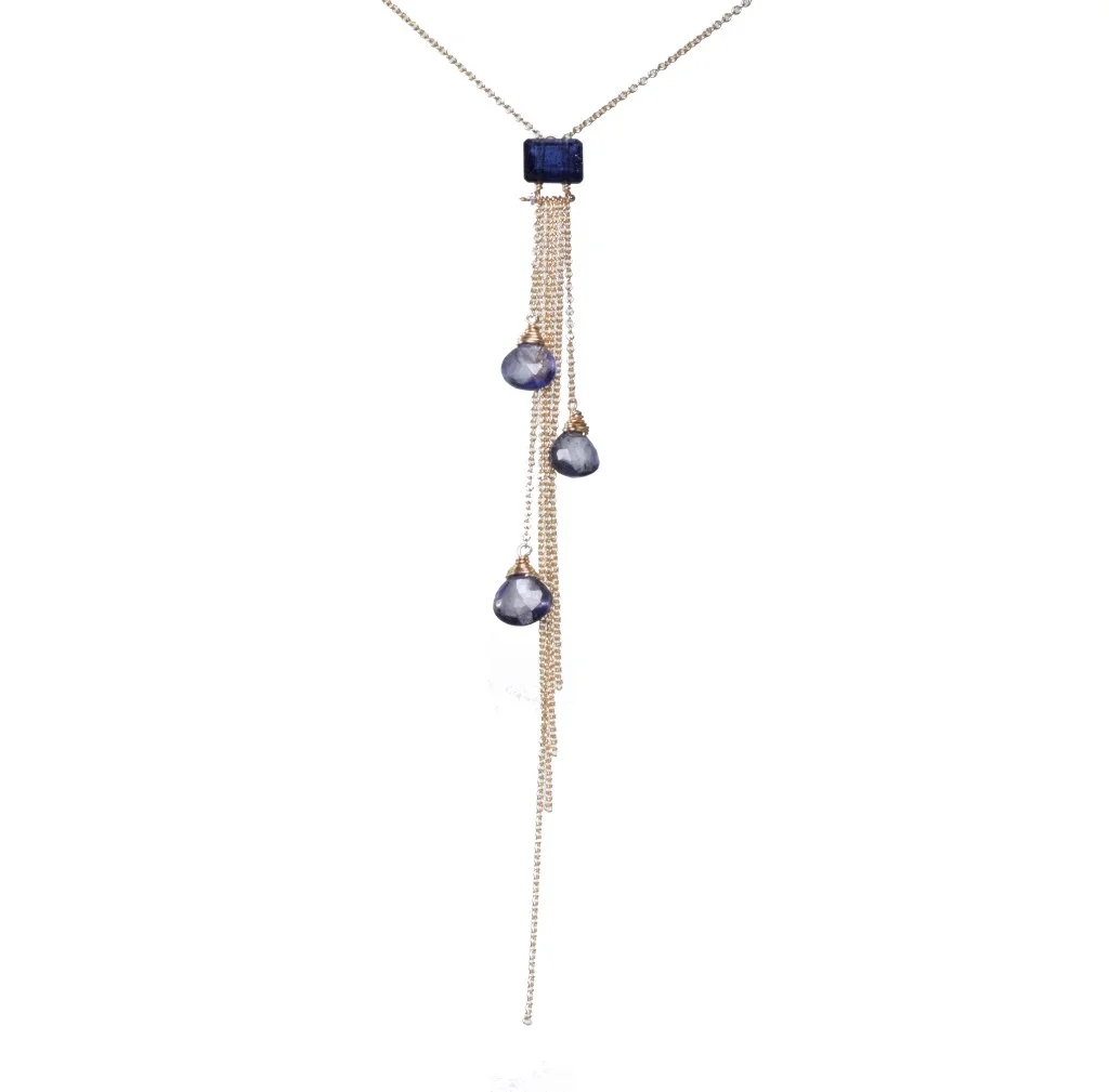 iolite emerald cut gold cascading chain necklace