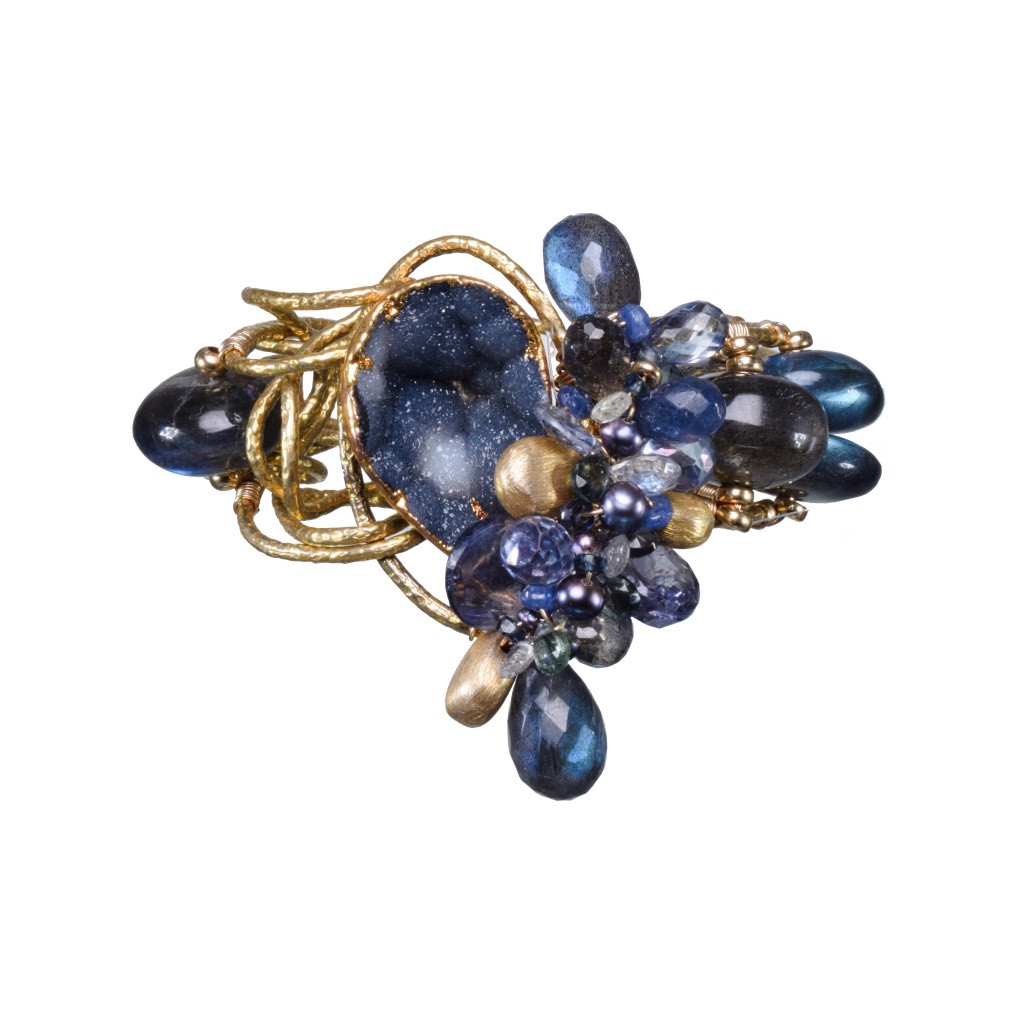 druzy labradorite gemstone gold link cuff bracelet