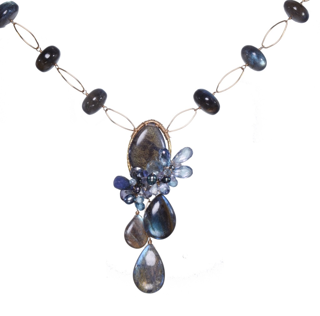labradorite gemstone multi drop gold necklace