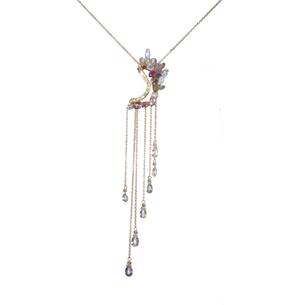 pink sapphire multi gold chain drop necklace