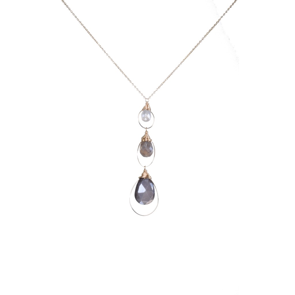 moonstone triple drop gold necklace