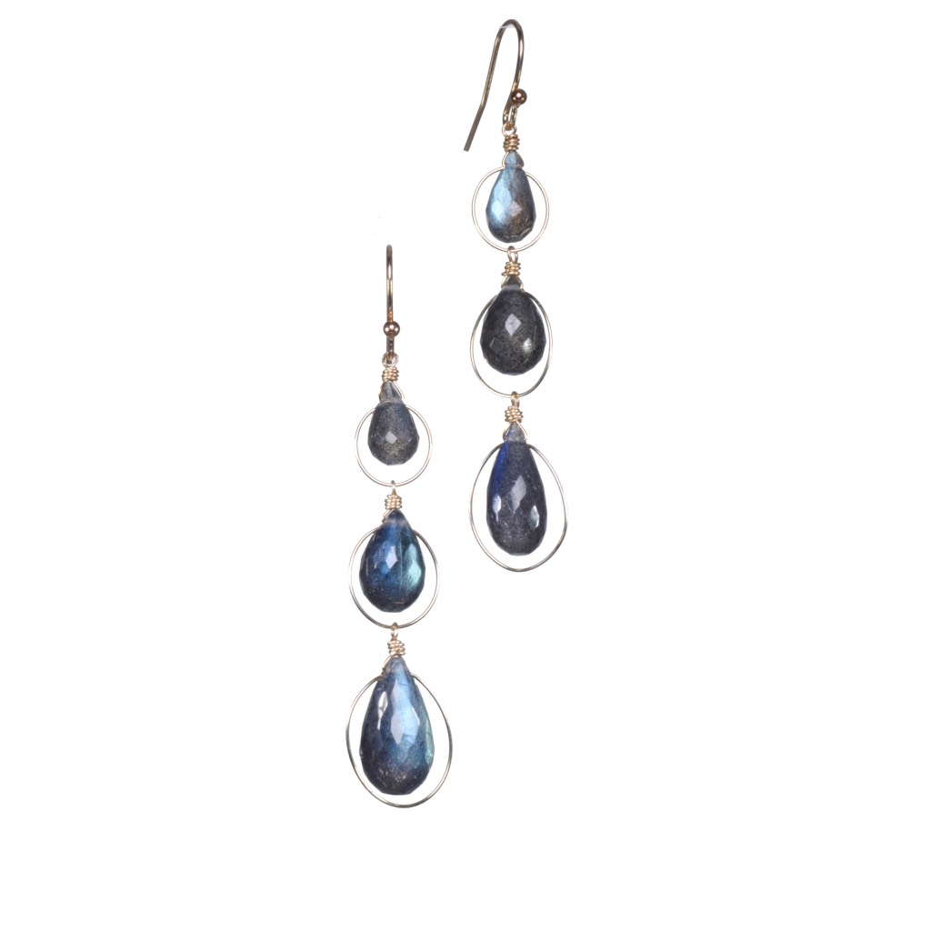 labradorite triple drop gold earrings