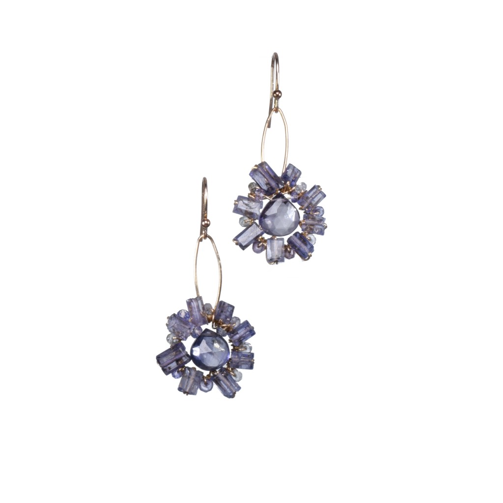 iolite emerald cut gold pendant earrings