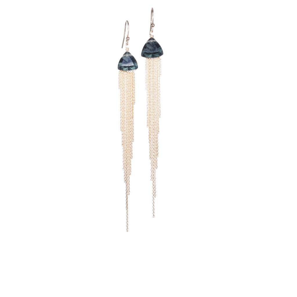fancy cut trillion quartz gold chain tassel earrings