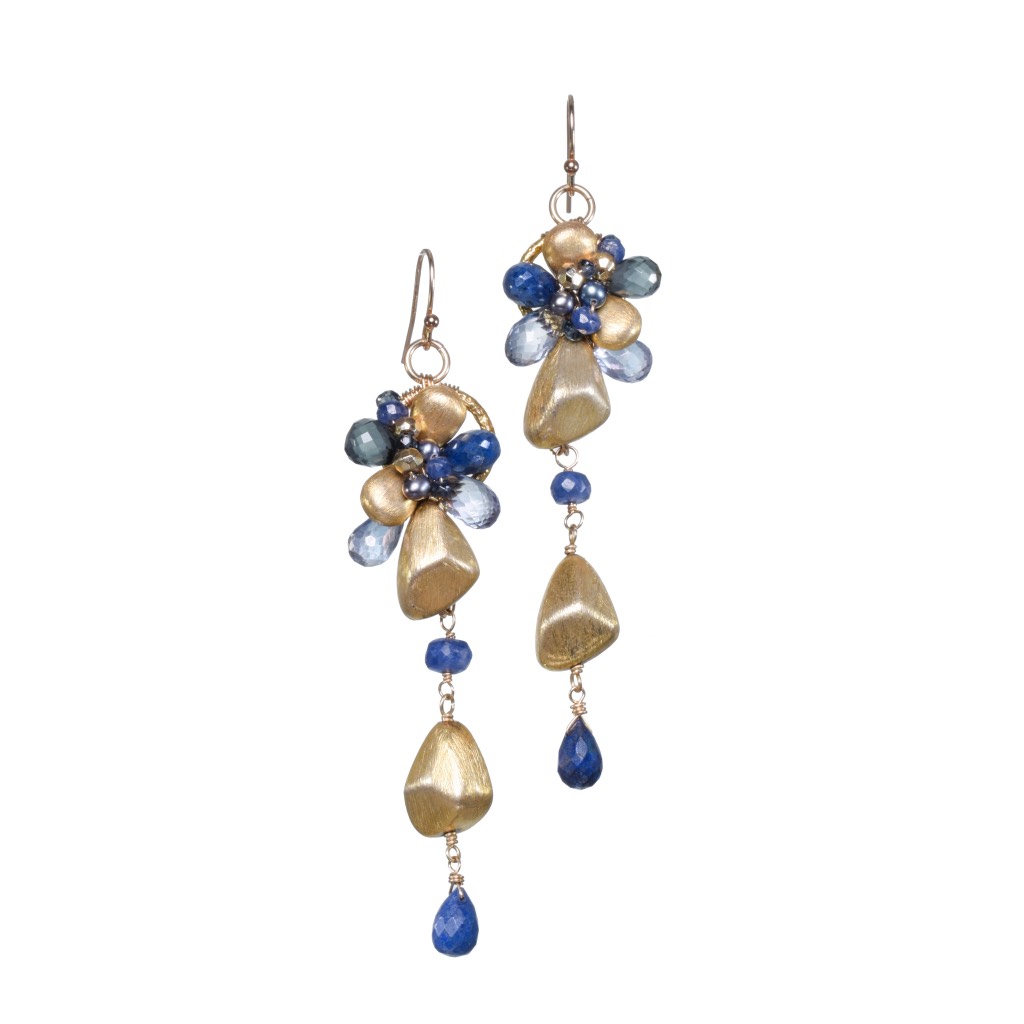 sapphire gemstone pearl gold drop earrings