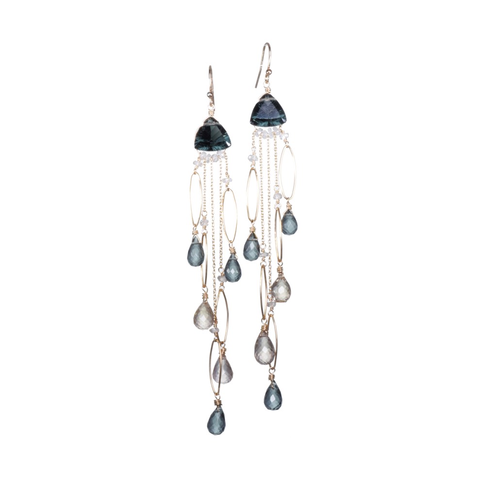 fancy trillion cut quartz multi chain link drop earrings
