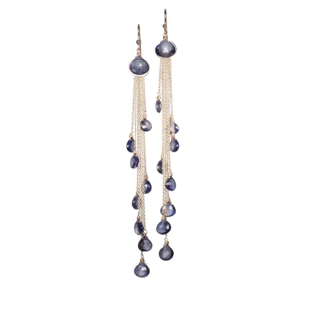 iolite multi gold chain drop earrings
