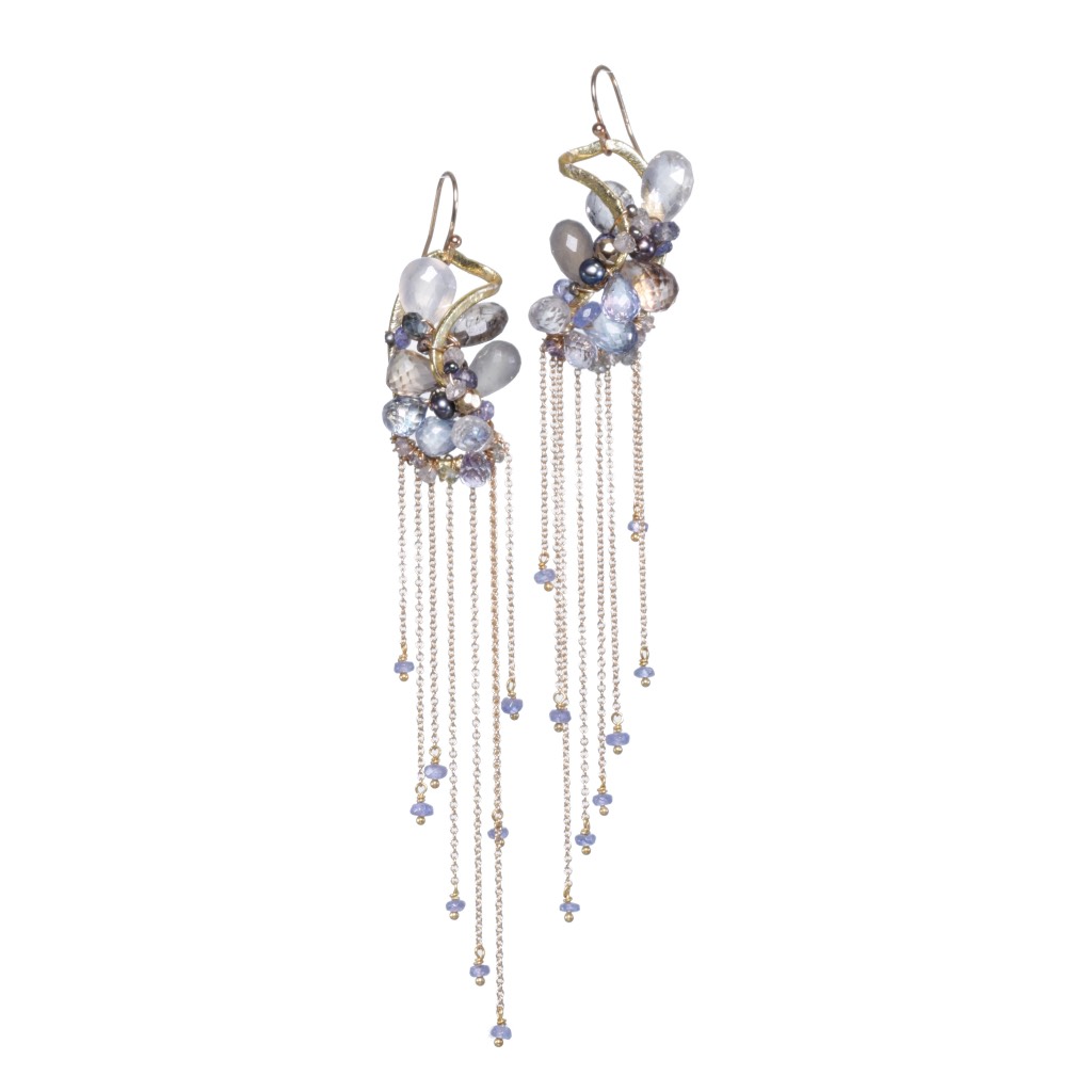 gemstone pearl multi gold chain drop earrings