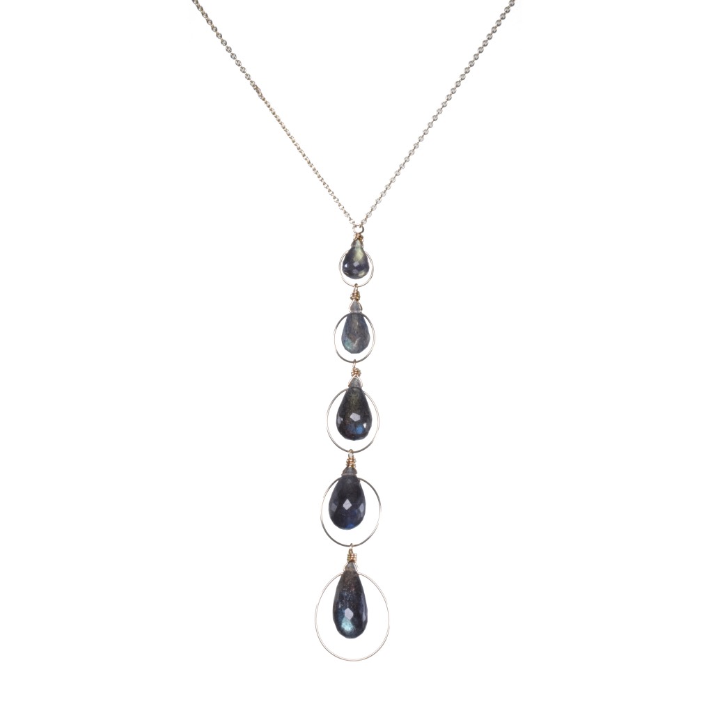 labradorite gold circle link multi drop pendant necklace