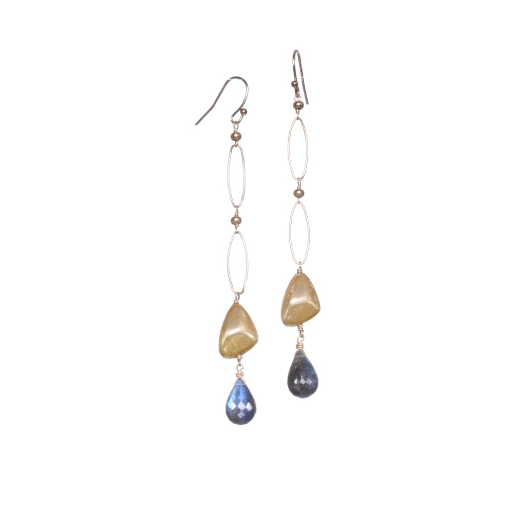 labradorite briolette gold chain link drop earrings