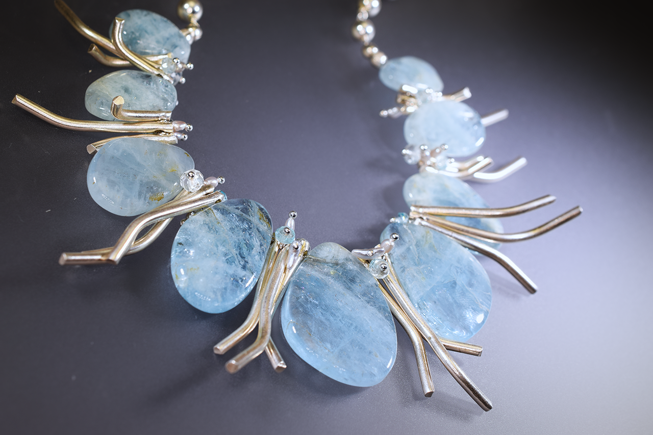 aquamarine statement collar necklace with hill tribe silver