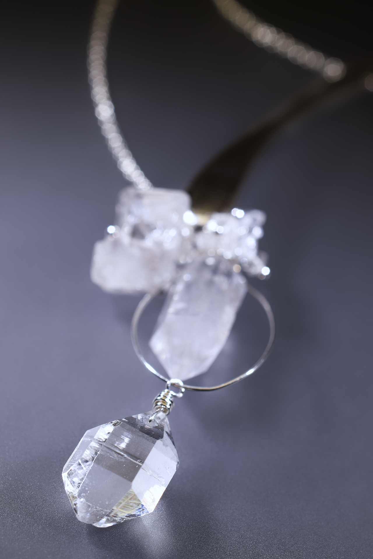 Peahi Silver and Herkimer Pendant Necklace