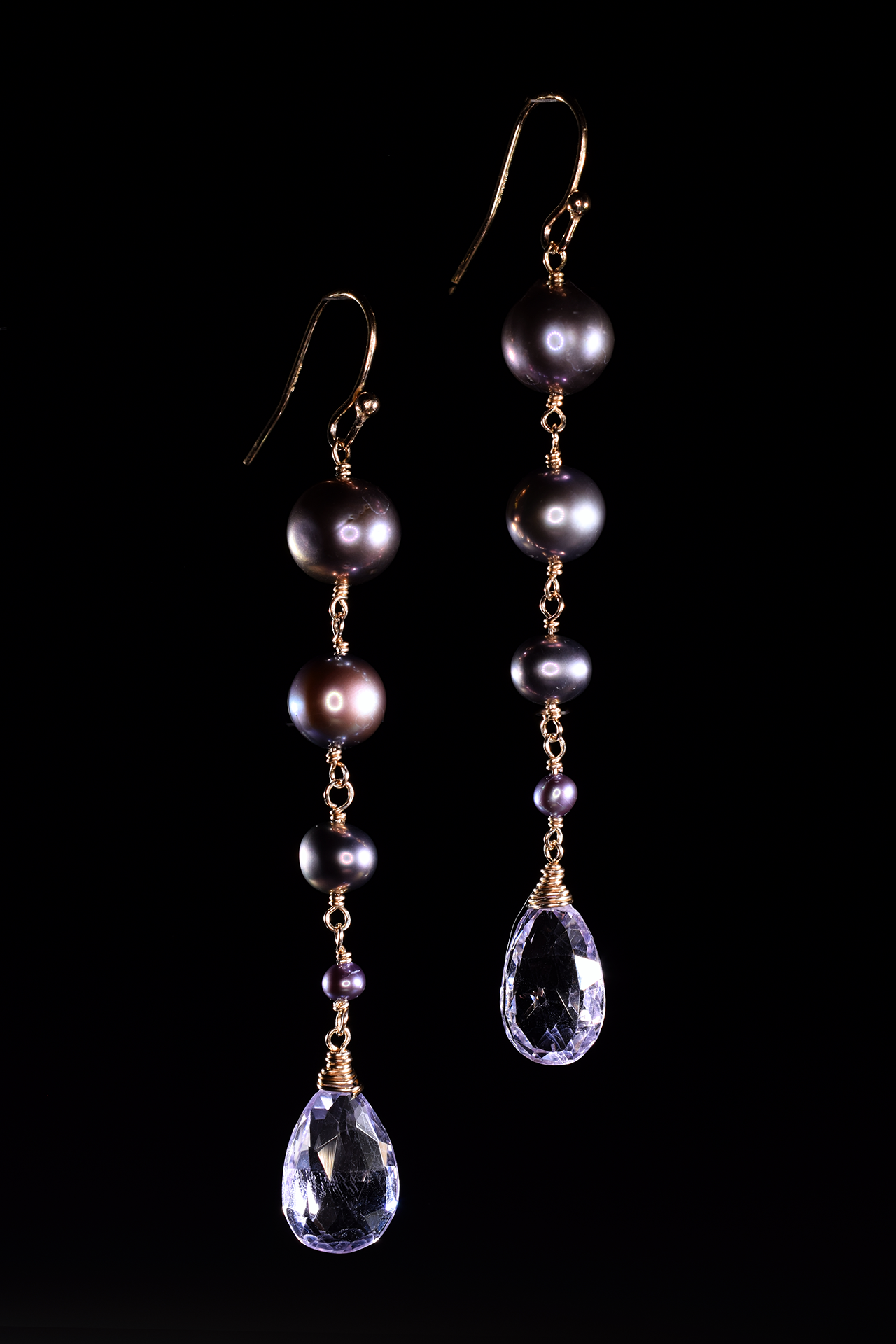 pink amethyst pearl gold drop gemstone earrings