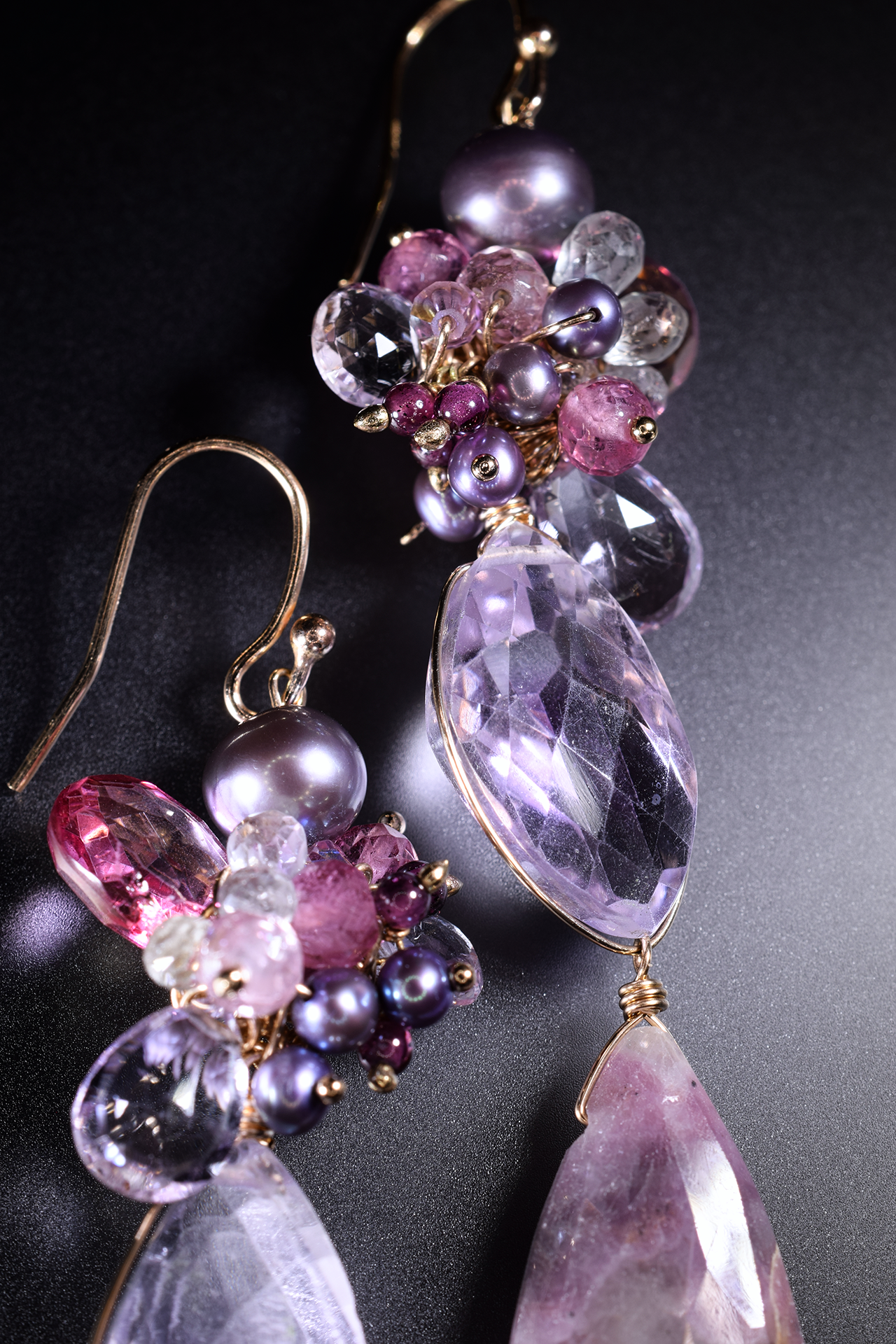 raw sapphire pink amethyst tourmaline topaz garnet pearl gold gemstone drop earrings
