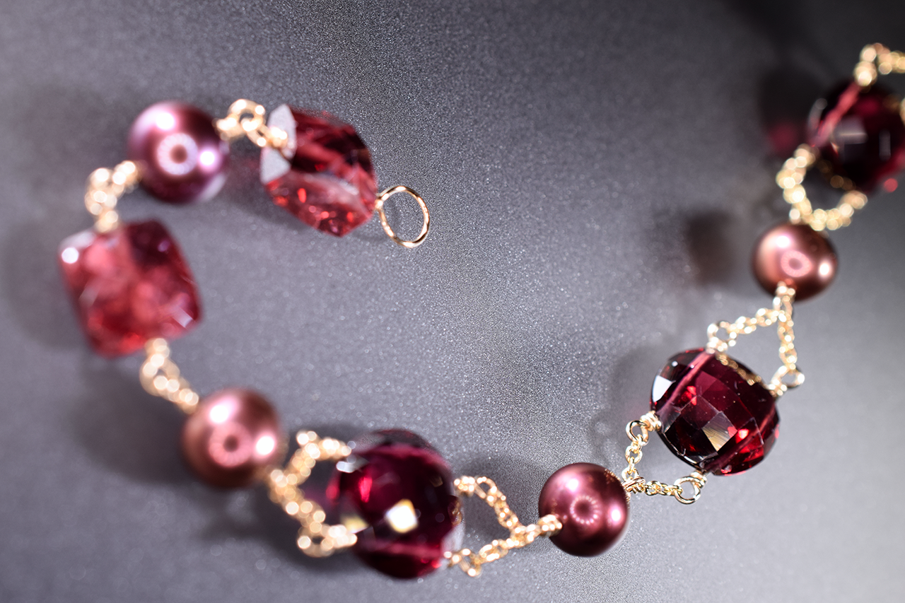 rhodolite garnet pearl gold chain link bracelet