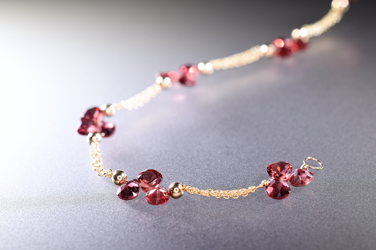 garnet gemstone gold chain link stacking bracelet