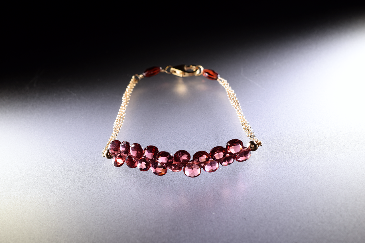 garnet briolette gemstone gold chain link stacking bracelet