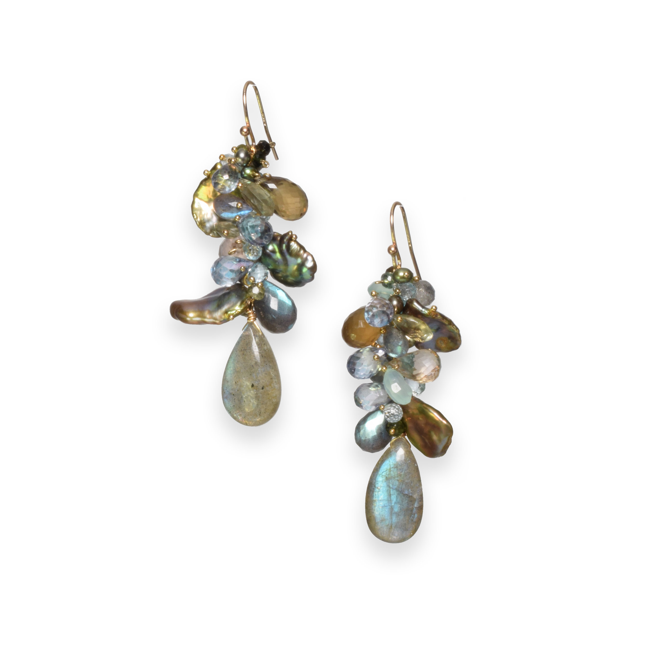 Labradorite gemstone gold drop earrings