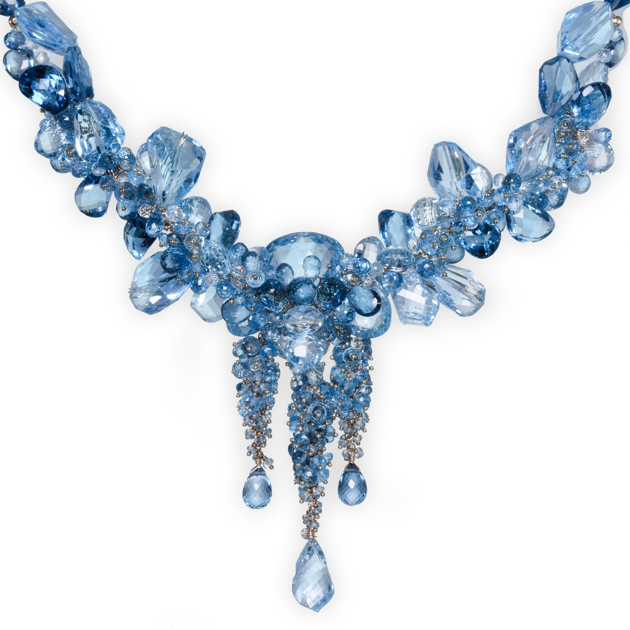 Swiss blue topaz London blue topaz gold statement necklace