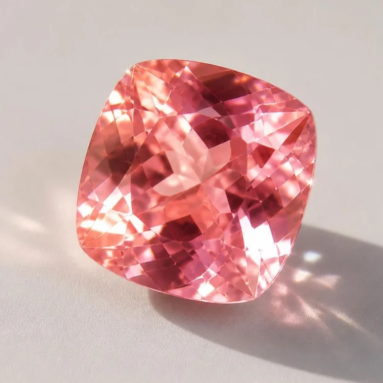Illustration of a faceted malaia garnet, peachy pink